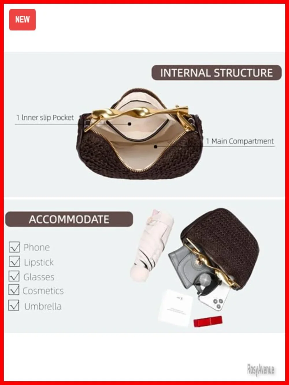 Handwoven Straw Mini Clutch Crossbody Bag Evening Shoulder Purse